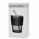 Стакан стеклянный с трубочкой и капхолдером Karamel, черный. для нанесения логотипа