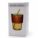Стакан стеклянный с трубочкой и капхолдером Karamel, золотой для нанесения логотипа
