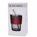 Стакан стеклянный с трубочкой и капхолдером Karamel, бордовый. для нанесения логотипа