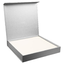 Подарочная коробка, размер 29,7*28,0*4,5 см,  Solution Prestige Magnum Linen  с магнитным клапаном под индивидуальную вырубку, серебристая, с бежевым ложементом для нанесения логотипа