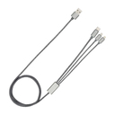Кабель зарядный выдвижной USB OmniCore 60W 3-в-1 на Lightning, Micro-USB, Type-C «U50» 2,4 A, Quick Charge в пластиковом футляре, серый для нанесения логотипа