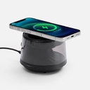 Bluetooth-колонка с подсветкой и беспроводной зарядкой Quantium, черная для нанесения логотипа