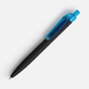 Ручка шариковая Prodir QS01 PRT-T Soft Touch, черная с голубым для нанесения логотипа