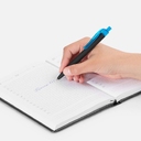 Ручка шариковая Prodir QS01 PRT-T Soft Touch, черная с голубым для нанесения логотипа