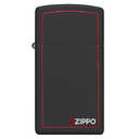 Зажигалка ZIPPO узкая с фирменным логотипом и красной окантовкой с черным матовым покрытием | Slim® Black Matte, латунь/сталь, чёрная, 29x10x60 мм для нанесения логотипа