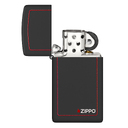 Зажигалка ZIPPO узкая с фирменным логотипом и красной окантовкой с черным матовым покрытием | Slim® Black Matte, латунь/сталь, чёрная, 29x10x60 мм для нанесения логотипа