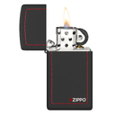 Зажигалка ZIPPO узкая с фирменным логотипом и красной окантовкой с черным матовым покрытием | Slim® Black Matte, латунь/сталь, чёрная, 29x10x60 мм для нанесения логотипа
