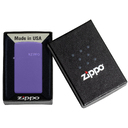 Зажигалка ZIPPO узкая Логотип с фиолетовым матовым покрытием | Slim® Logo Purple Matte, латунь/сталь, фиолетовая, матовая, 29x10x60 мм для нанесения логотипа
