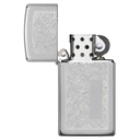 Зажигалка ZIPPO узкая Венецианская с покрытием глянцевый хром | Slim® Venetian® High Polish Chrome, латунь/сталь, серебристая, глянцевая, 29x10x60 мм для нанесения логотипа