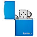 Зажигалка ZIPPO Логотип с синим глянцевым покрытием | Logo High Polish Blue, с лого, латунь/сталь, синяя, глянцевая, 38x13x57 мм для нанесения логотипа