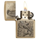Зажигалка ZIPPO Парящие орлы с покрытием матовая латунь | Soaring Eagles Brushed Brass, латунь/сталь, золотистая, матовая, 38x13x57 мм для нанесения логотипа