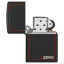 Зажигалка ZIPPO с фирменным логотипом и красной окантовкой с черным матовым покрытием | Black Matte, латунь/сталь, чёрная, матовая, 38x13x57 мм для нанесения логотипа