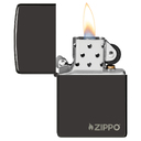 Зажигалка ZIPPO Логотип с черным глянцевым покрытием | Logo High Polish Black, латунь/сталь, чёрная с логотипом, глянцевая, 38x13x57 мм для нанесения логотипа