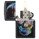 Зажигалка ZIPPO Цветной череп с черным матовым покрытием | Colorful Skull Design Black Matte, латунь/сталь, черная, 38x13x57 мм для нанесения логотипа