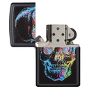 Зажигалка ZIPPO Цветной череп с черным матовым покрытием | Colorful Skull Design Black Matte, латунь/сталь, черная, 38x13x57 мм для нанесения логотипа