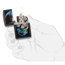 Зажигалка ZIPPO Цветной череп с черным матовым покрытием | Colorful Skull Design Black Matte, латунь/сталь, черная, 38x13x57 мм для нанесения логотипа