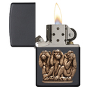 Зажигалка ZIPPO Три обезьяны с черным матовым покрытием | Three Monkeys Black Matte, латунь/сталь, чёрная, матовая, 38x13x57 мм для нанесения логотипа