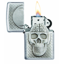 Зажигалка ZIPPO Череп с покрытием матовый хром | Skull Design Brushed Chrome, латунь/сталь, серебристая, 38x13x57 мм для нанесения логотипа