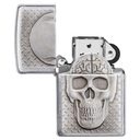Зажигалка ZIPPO Череп с покрытием матовый хром | Skull Design Brushed Chrome, латунь/сталь, серебристая, 38x13x57 мм для нанесения логотипа