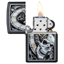 Зажигалка ZIPPO Часы и череп с черным матовым покрытием | Skull Clock Black Matte, латунь/сталь, чёрная, матовая, 38x13x57 мм для нанесения логотипа