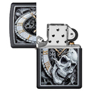 Зажигалка ZIPPO Часы и череп с черным матовым покрытием | Skull Clock Black Matte, латунь/сталь, чёрная, матовая, 38x13x57 мм для нанесения логотипа
