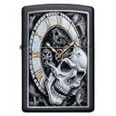 Зажигалка ZIPPO Часы и череп с черным матовым покрытием | Skull Clock Black Matte, латунь/сталь, чёрная, матовая, 38x13x57 мм для нанесения логотипа
