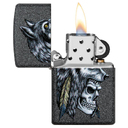 Зажигалка ZIPPO Череп с головой волка с каменным покрытием | Wolf Skull Iron Stone, латунь/сталь, серая, матовая, 38x13x57 мм для нанесения логотипа