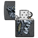 Зажигалка ZIPPO Череп с головой волка с каменным покрытием | Wolf Skull Iron Stone, латунь/сталь, серая, матовая, 38x13x57 мм для нанесения логотипа