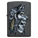 Зажигалка ZIPPO Череп с головой волка с каменным покрытием | Wolf Skull Iron Stone, латунь/сталь, серая, матовая, 38x13x57 мм для нанесения логотипа