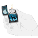 Зажигалка ZIPPO Волк и луна с черным матовым покрытием | Wolf and Moon Black Matte, латунь/сталь, чёрная, матовая, 38x13x57 мм для нанесения логотипа