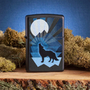 Зажигалка ZIPPO Волк и луна с черным матовым покрытием | Wolf and Moon Black Matte, латунь/сталь, чёрная, матовая, 38x13x57 мм для нанесения логотипа
