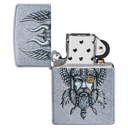 Зажигалка ZIPPO Викинг с покрытием поцарапанный хром | Viking Warrior Street Chrome, латунь/сталь, серебристая, 38x13x57 мм для нанесения логотипа
