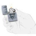 Зажигалка ZIPPO Викинг с покрытием поцарапанный хром | Viking Warrior Street Chrome, латунь/сталь, серебристая, 38x13x57 мм для нанесения логотипа
