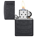 Зажигалка ZIPPO Черный мотив с черным матовым покрытием | Tone on Tone Design Black Matte, латунь/сталь, чёрная, 38x13x57 мм для нанесения логотипа