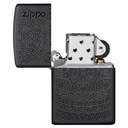 Зажигалка ZIPPO Черный мотив с черным матовым покрытием | Tone on Tone Design Black Matte, латунь/сталь, чёрная, 38x13x57 мм для нанесения логотипа