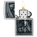 Зажигалка ZIPPO Зловещая красота с покрытием поцарапанный хром | Grim Beauty Street Chrome, латунь/сталь, серебристая, матовая, 38x13x57 мм для нанесения логотипа