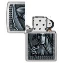 Зажигалка ZIPPO Зловещая красота с покрытием поцарапанный хром | Grim Beauty Street Chrome, латунь/сталь, серебристая, матовая, 38x13x57 мм для нанесения логотипа