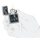 Зажигалка ZIPPO Зловещая красота с покрытием поцарапанный хром | Grim Beauty Street Chrome, латунь/сталь, серебристая, матовая, 38x13x57 мм для нанесения логотипа