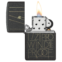 Зажигалка ZIPPO Искусство линий с черным покрытием с кракелюром | Line Art Black Crackle™, латунь/сталь, чёрная, матовая, 38x13x57 мм для нанесения логотипа