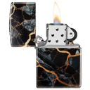Зажигалка ZIPPO Мраморные переливы с покрытием Искусственно состаренный хром | Fusion Marble 540 Tumbled Chrome, латунь/сталь, черная, 38x13x57 мм для нанесения логотипа