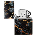 Зажигалка ZIPPO Мраморные переливы с покрытием Искусственно состаренный хром | Fusion Marble 540 Tumbled Chrome, латунь/сталь, черная, 38x13x57 мм для нанесения логотипа