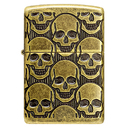 Зажигалка ZIPPO Armor® Ухмыляющиеся черепушки с покрытием античная латунь | Cackling Cranium Antique Brass, латунь/сталь, золотистая, матовая, 38x13x5 для нанесения логотипа