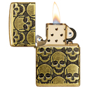 Зажигалка ZIPPO Armor® Ухмыляющиеся черепушки с покрытием античная латунь | Cackling Cranium Antique Brass, латунь/сталь, золотистая, матовая, 38x13x5 для нанесения логотипа