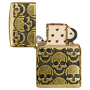 Зажигалка ZIPPO Armor® Ухмыляющиеся черепушки с покрытием античная латунь | Cackling Cranium Antique Brass, латунь/сталь, золотистая, матовая, 38x13x5 для нанесения логотипа
