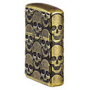 Зажигалка ZIPPO Armor® Ухмыляющиеся черепушки с покрытием античная латунь | Cackling Cranium Antique Brass, латунь/сталь, золотистая, матовая, 38x13x5 для нанесения логотипа