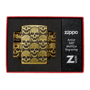 Зажигалка ZIPPO Armor® Ухмыляющиеся черепушки с покрытием античная латунь | Cackling Cranium Antique Brass, латунь/сталь, золотистая, матовая, 38x13x5 для нанесения логотипа