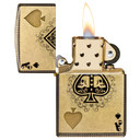 Зажигалка ZIPPO Туз черепов с покрытием Искусственно состаренная латунь на 540 | Ace of Skulls 540 Tumbled Brass, латунь/сталь, золотистая, 38x13x57мм для нанесения логотипа