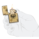 Зажигалка ZIPPO Туз черепов с покрытием Искусственно состаренная латунь на 540 | Ace of Skulls 540 Tumbled Brass, латунь/сталь, золотистая, 38x13x57мм для нанесения логотипа