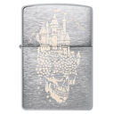 Зажигалка ZIPPO Замок черепа с покрытием матовый хром | Skull Castle Design Brushed Chrome, латунь/сталь, серебристая, 38x13x57 мм для нанесения логотипа