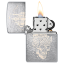 Зажигалка ZIPPO Замок черепа с покрытием матовый хром | Skull Castle Design Brushed Chrome, латунь/сталь, серебристая, 38x13x57 мм для нанесения логотипа